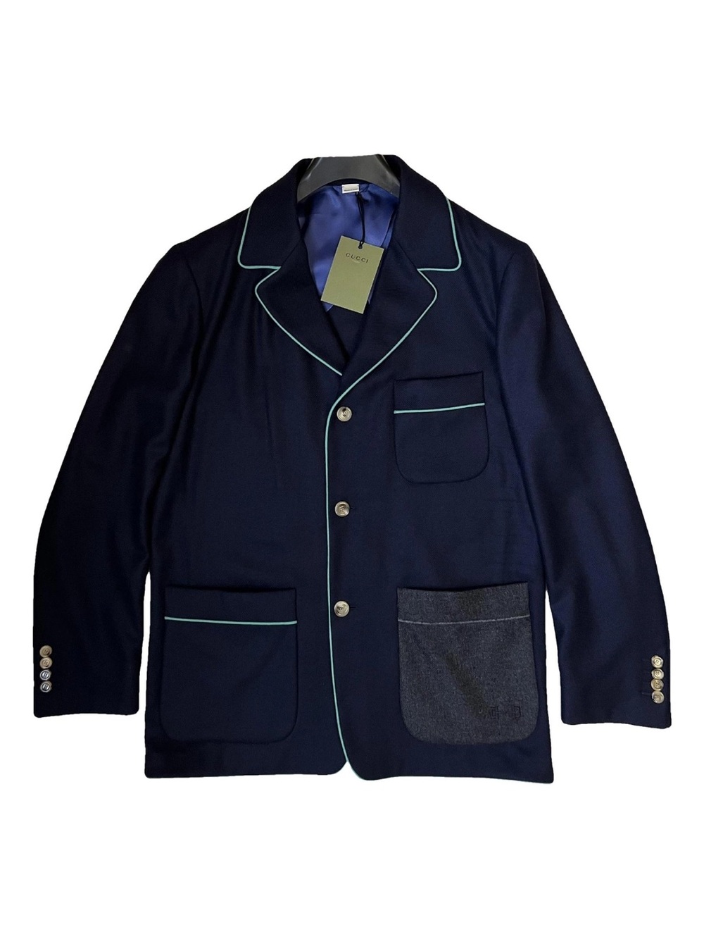 Gucci Navy Blazer with Light Blue Contrast Piping